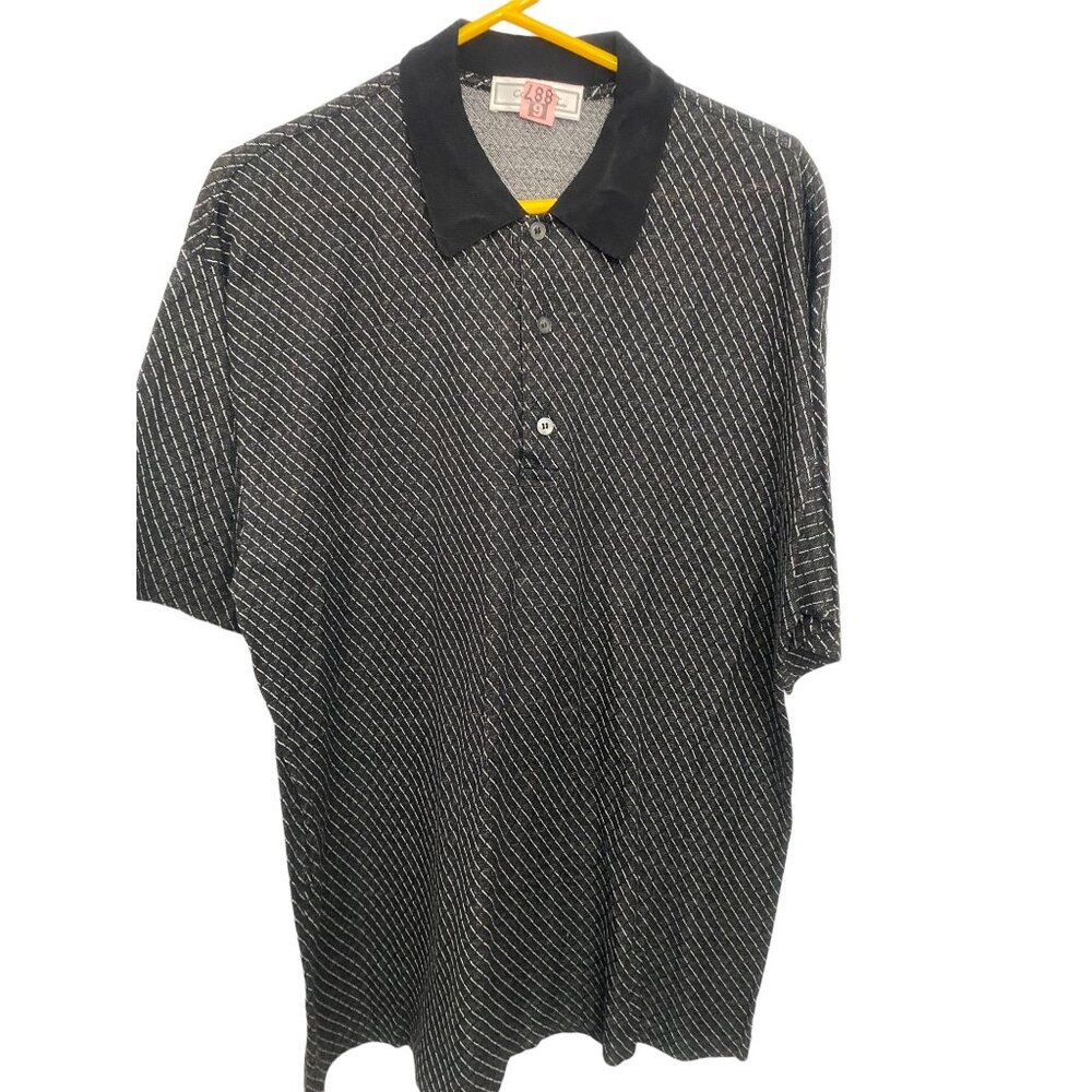 Vintage 298 Men's XXLarge Black & White Striped Short Sleeve Polo Shirt